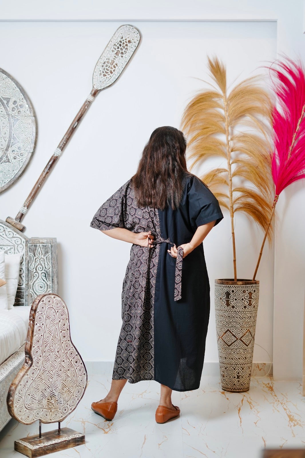 INDU Half & Half Ajrak Cotton Retro Dress