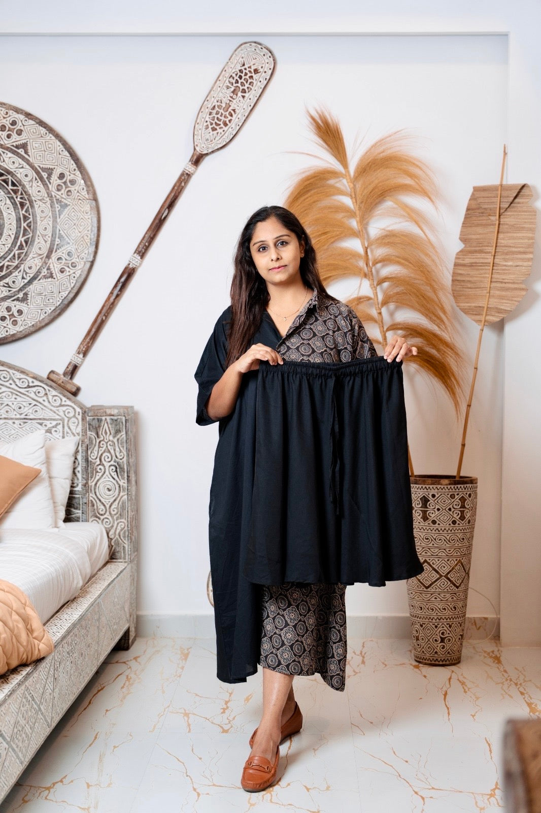 INDU Half & Half Ajrak Cotton Retro Dress