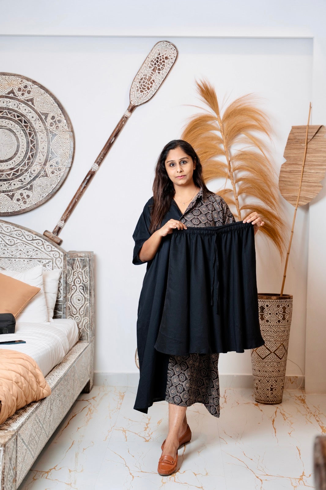 INDU Half & Half Ajrak Cotton Retro Dress