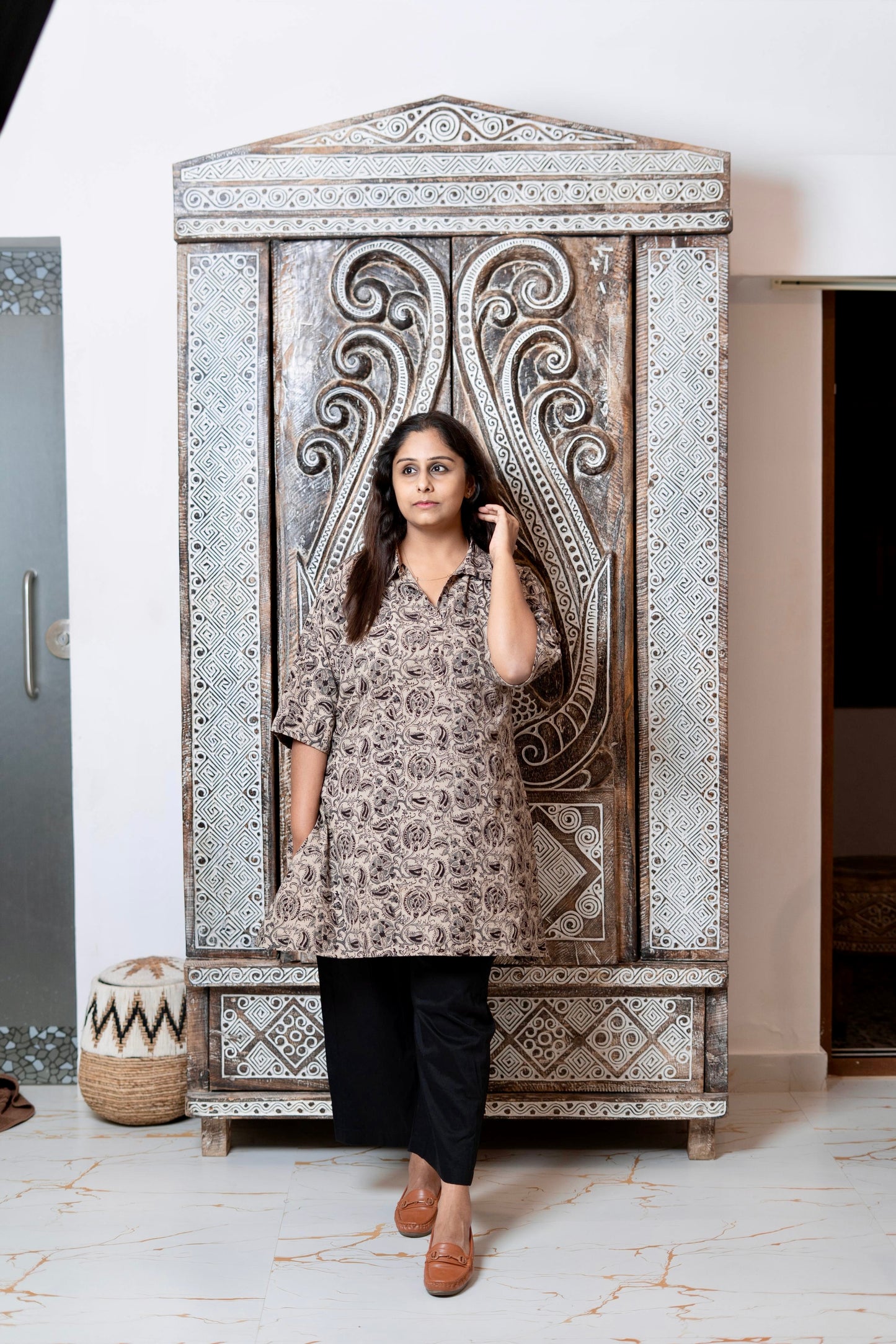 Kalamkari At First Bloom - Holy Ash Grey - Maternity Coords | Retro Cotton