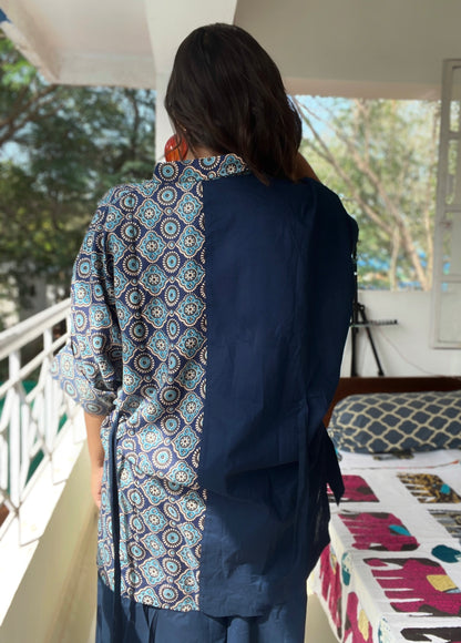 Ajrak Daily-Wear Baggy Coord Set Blue