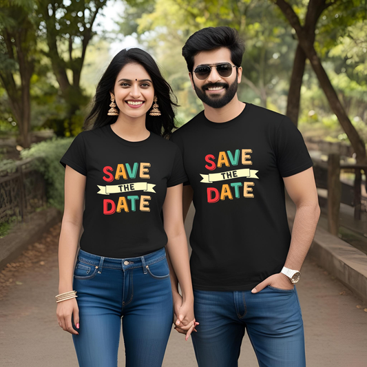 Save The Date Unisex Black Tshirt Wedding Themed (Regular Fit)