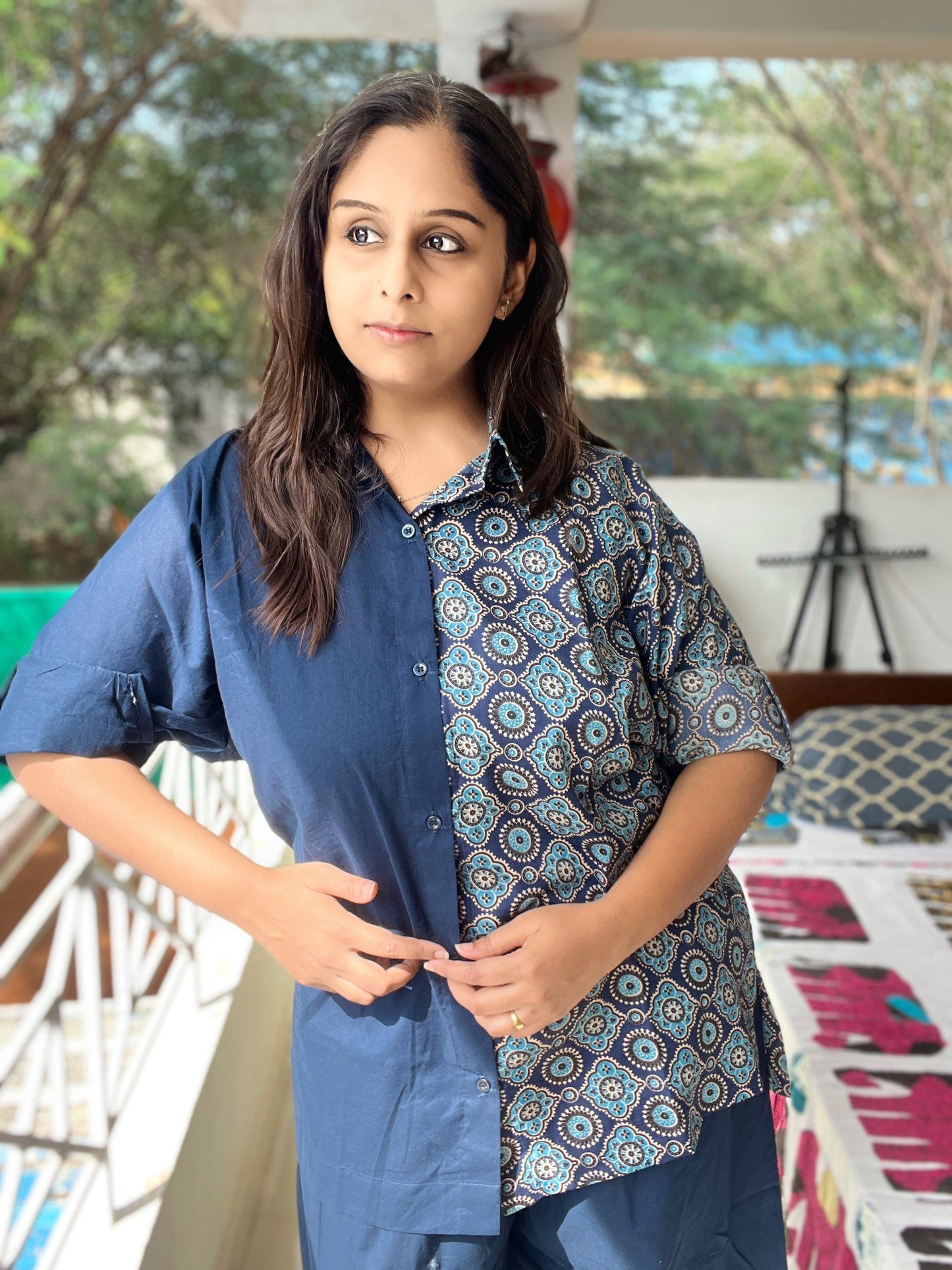 Ajrak Daily-Wear Baggy Coord Set Blue
