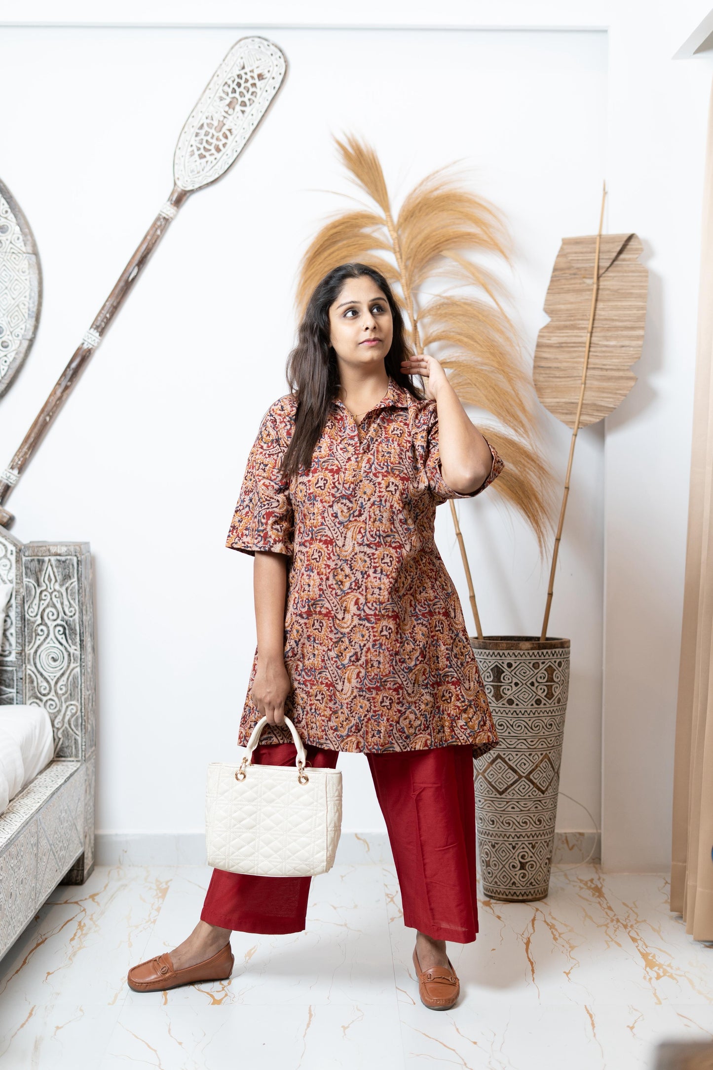 Kalamkari At First Bloom - Kumkum Red - Maternity Coords | Retro Cotton