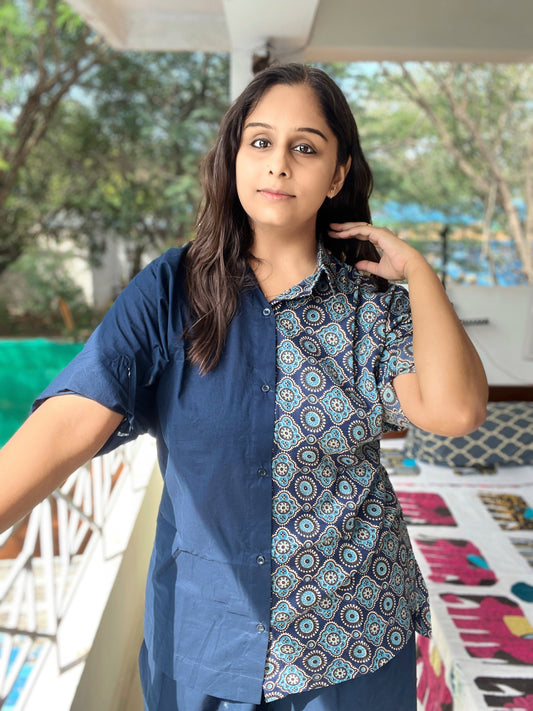 Ajrak Daily-Wear Baggy Coord Set Blue