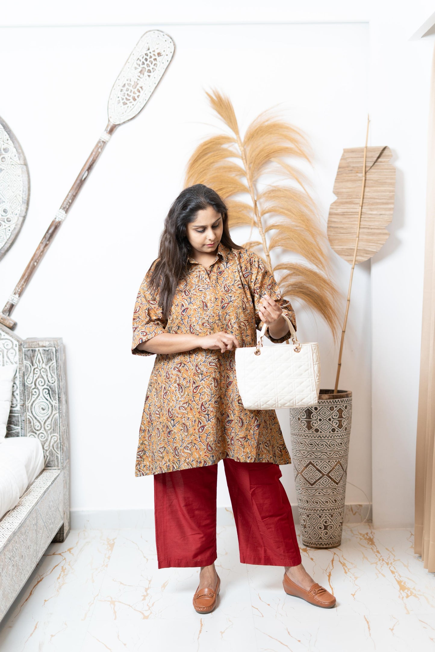 Kalamkari At First Bloom - Turmeric Yellow - Maternity Coords | Retro Cotton