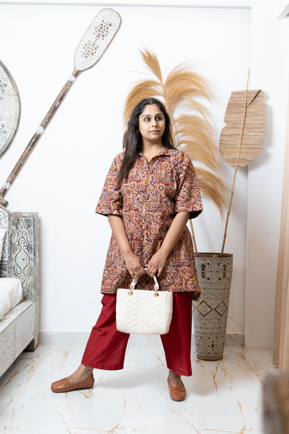 Kalamkari At First Bloom - Kumkum Red - Maternity Coords | Retro Cotton