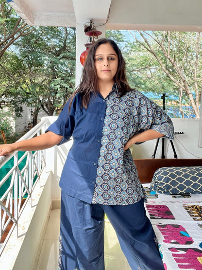 Ajrak Daily-Wear Baggy Coord Set Blue