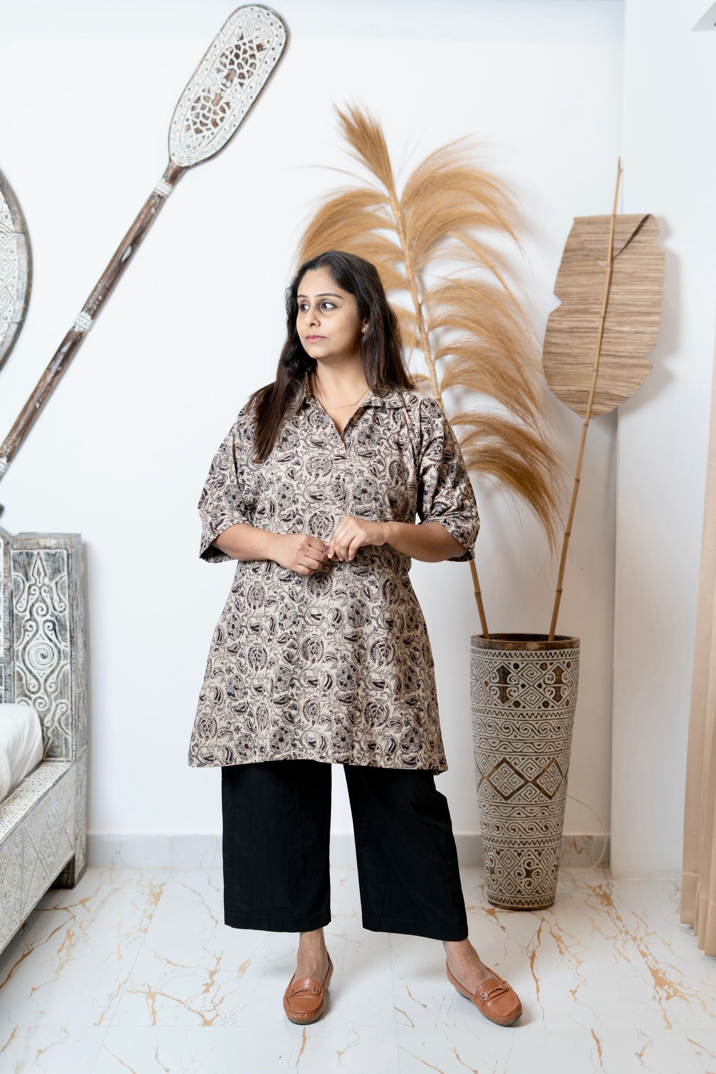 Kalamkari At First Bloom - Holy Ash Grey - Maternity Coords | Retro Cotton