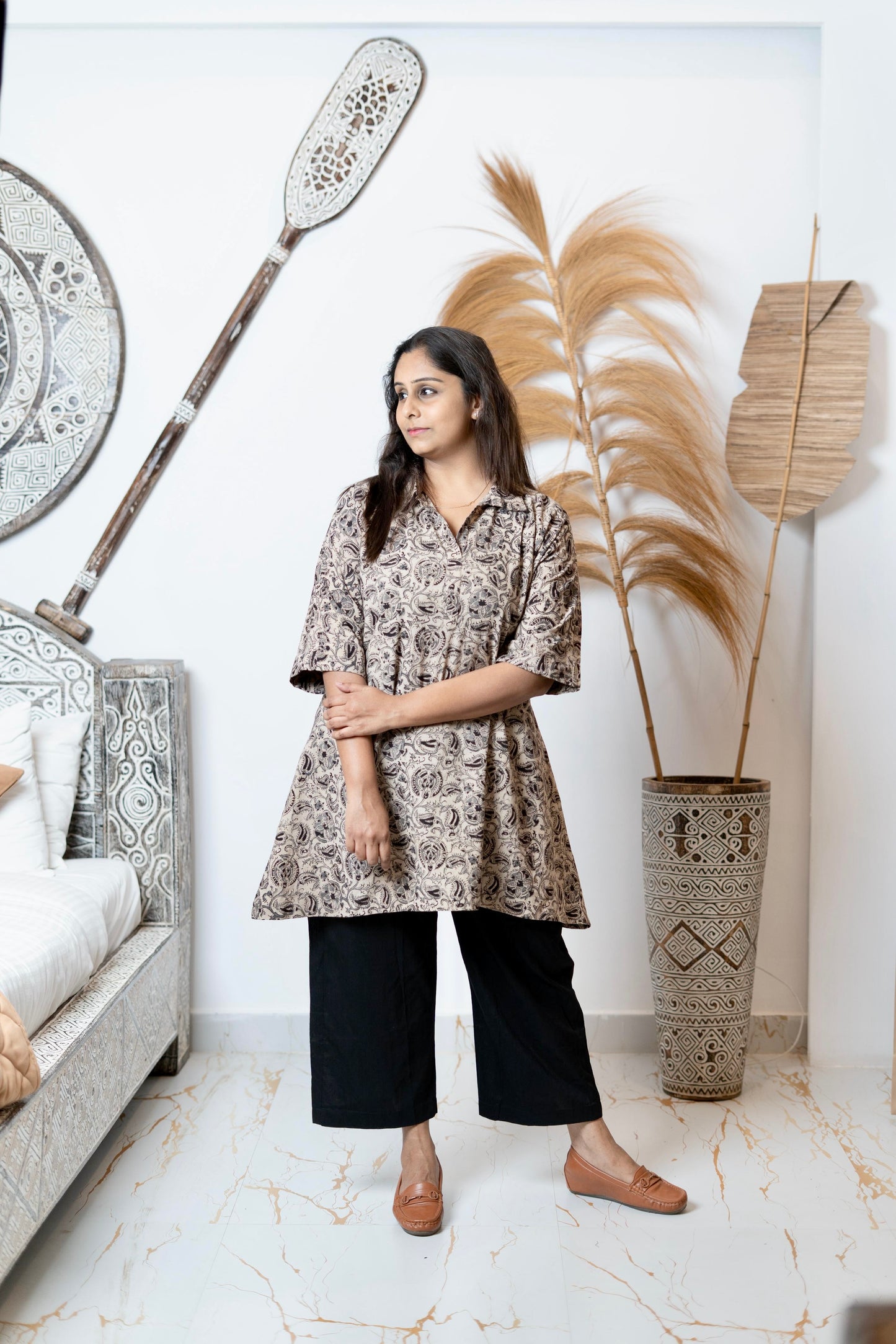 Kalamkari At First Bloom - Holy Ash Grey - Maternity Coords | Retro Cotton