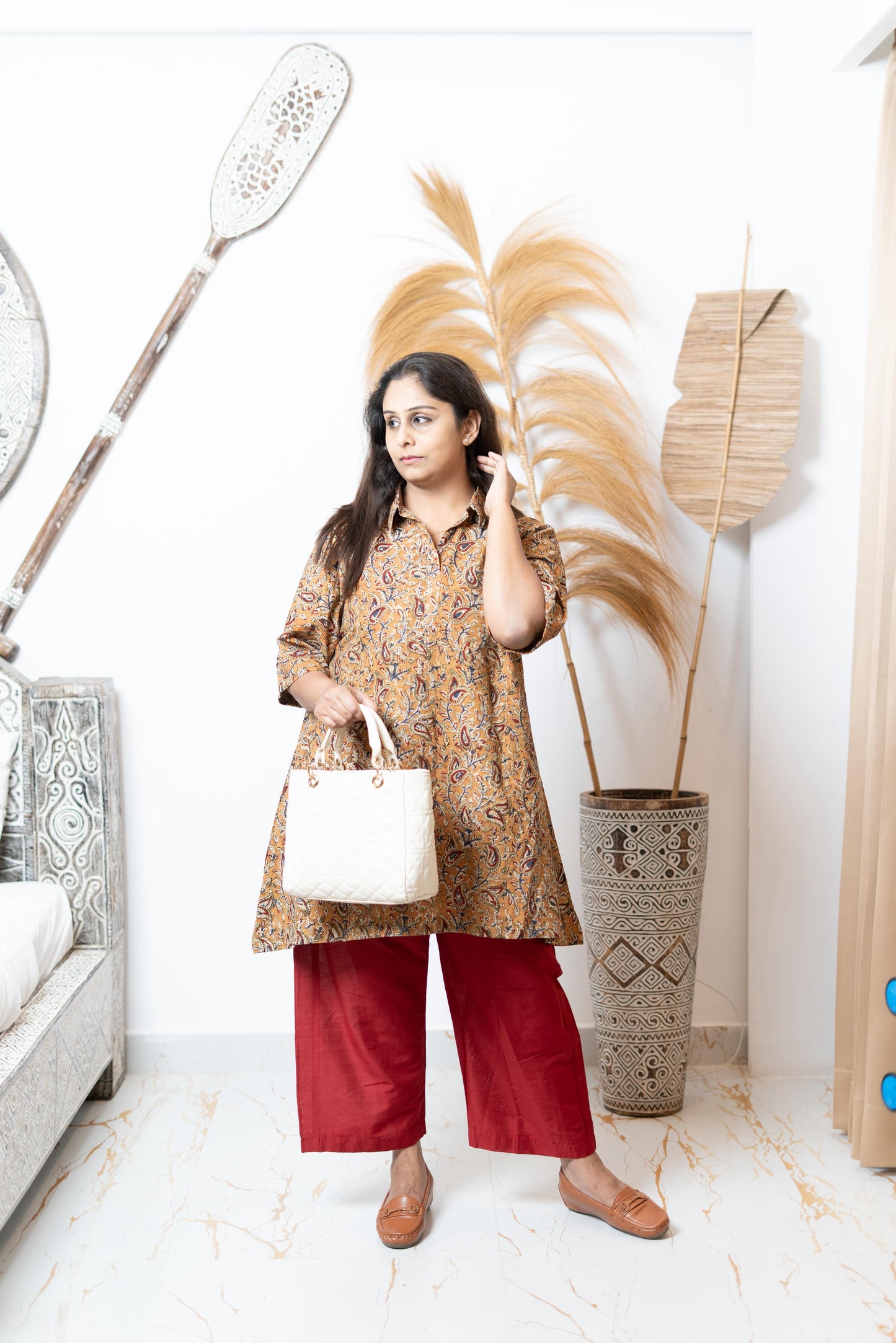 Kalamkari At First Bloom - Turmeric Yellow - Maternity Coords | Retro Cotton