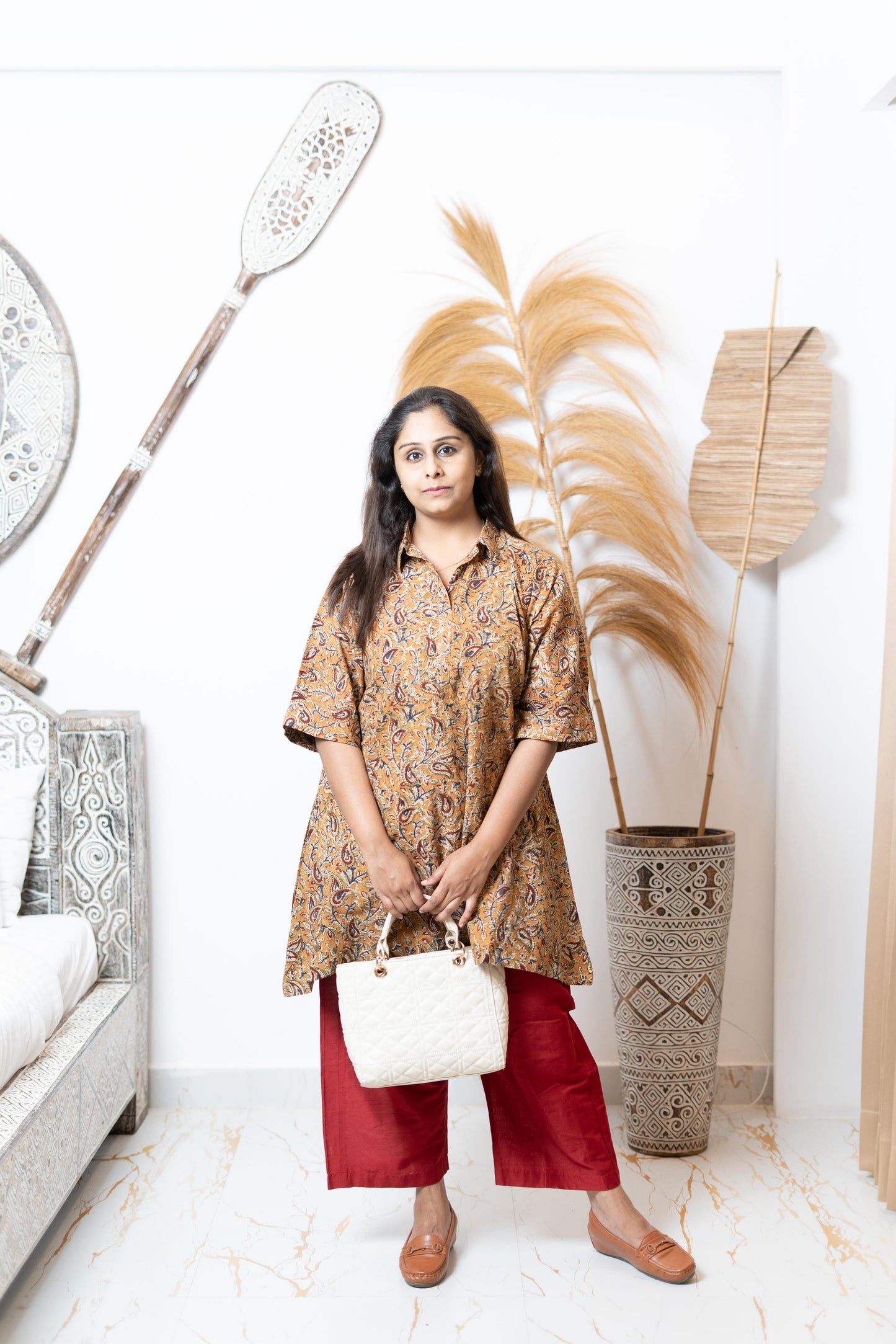 Kalamkari At First Bloom - Turmeric Yellow - Maternity Coords | Retro Cotton