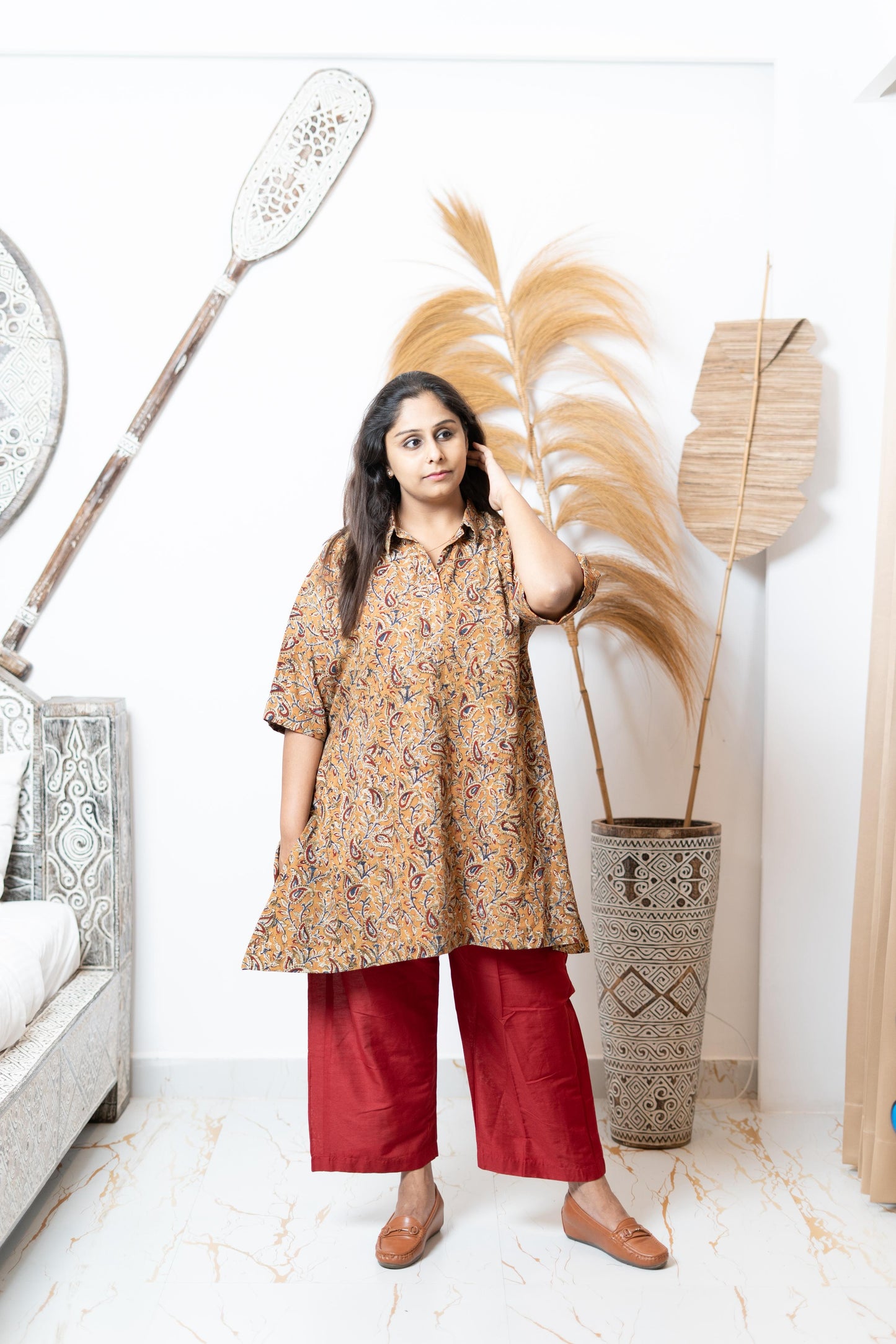 Kalamkari At First Bloom - Turmeric Yellow - Maternity Coords | Retro Cotton